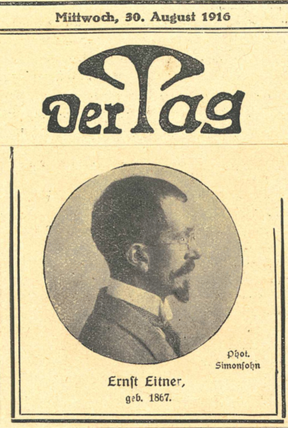 Titelblatt einer Zeitschrift mit dem Portrait eines Mannes